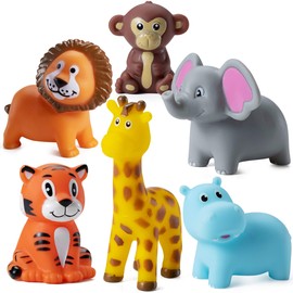 Mini animales del zoológico – (paquete de 12) cifras de animales de safari de la selva, juguetes de tina apretables para niños, baby shower, suministros de fiesta de cumpleaños, regalos, decoración de pasteles, decoración de mesa