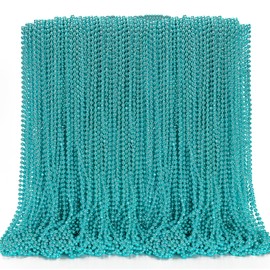 144PCS Mardi Gras Beads, Lake Blue Mardi Gras Rose Necklaces Bulk, Metallic 33" Mardi Gras Round Beaded Necklace Stuff, Festival Parade Throw Accessories Wedding Gender Reveal Party Supplies Decor