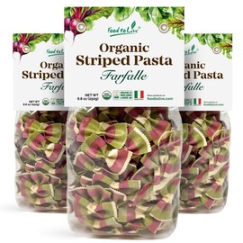 Food to Live Organic Striped Farfalle Pasta, 8.8 oz (Pack of 3) - Italian Artisan Tri-Color Bow-Tie Pasta. Made with Semolina, Beet and Spinach.