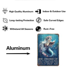 Hesanqian Funny Mermaid Vintage Metal Wall Art Tin Sign - Sea Inspired Decor for Home & BarsRustic Beach Themed Sign“She Dreams Of The Ocean Late At Night and Longs for The Wild Salt Air” - 8x12 Inch