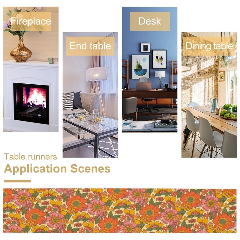 Retro 70s Floral Table Runner Hippie Daisy Flower Peace Love