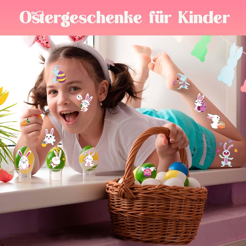 Children's Easter Tattoos, 10 Sheets of Luminous Easter Eggs Tattoos,
