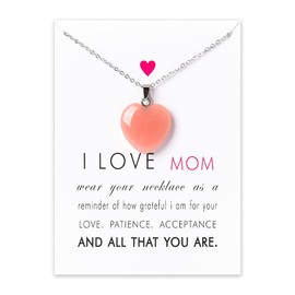 Mom Birthday Mothers Day Gits for Women Heart Necklace Gift for Mother Thank You Gifts from Son Daughter I Love You Mom Gifts Necklace Pink Heart