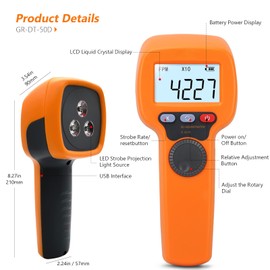 Digital LED Strobe Non-Contact Strobe Techometer Measuring 60-49999RPM Handheld Speedometer Hz Speed Tester Accuracy 0.001% by Spinning Gear HVAC Motors