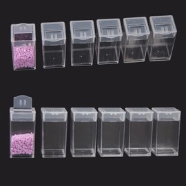 12Pcs Acrylic Small Square Bottles Diamond Embroidery Storage Box Clear Empty Bottles Bead Containers Holder for Beads Sequins Rhinestones Diamond-Paint Accessories Storage DIY Craft Supplies