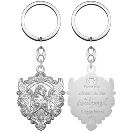 Anwlki Guardian Angel Keyring Angel Car Keyring Pendant Medal Plaques Drive Never Faster Than Your Guardian Angel Can Fly Car Motorcycle Drivers Patron Saint, silver