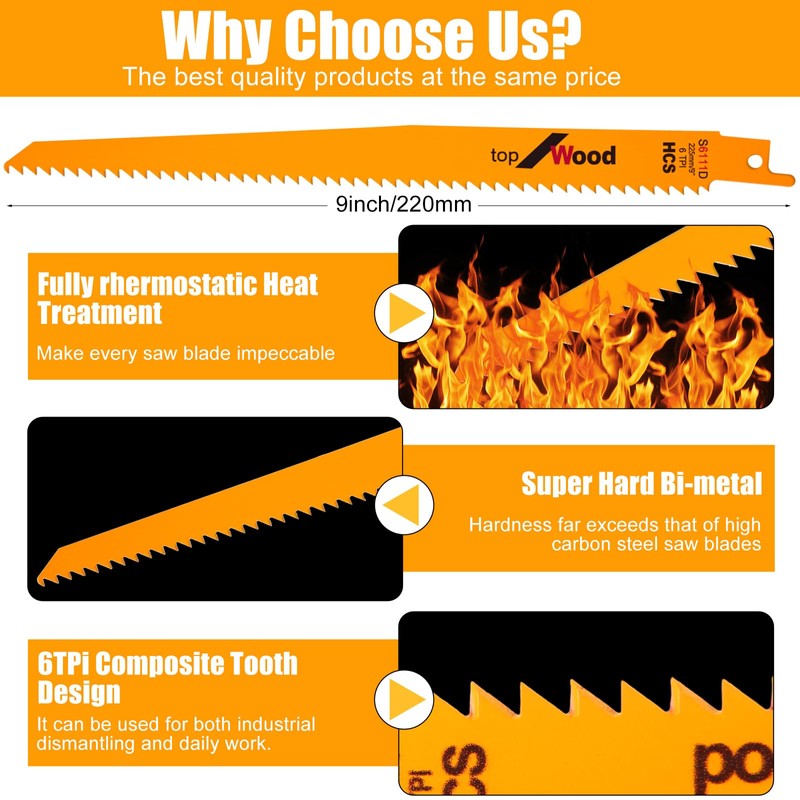 Lothee 50 Pack 6tpi Reciprocating Saw Blade Bulk Taper-Back Bi-Metal