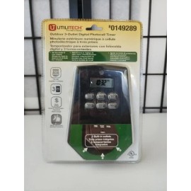 Utilitech #0149289 Outdoor 3 Outlet Digital Photocell Timer