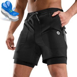 Nepest Mountain Bike Shorts Men's Short MTB Shorts Padded 4D Cycling Shorts Loose with Zip Pocket Bike Shorts, Black/Dark Grey, L