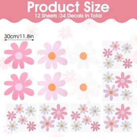 12Pcs Daisy Wall Decals Flower Wall Sticker Cute Daisy Sticker White Flower Decals Peel and Stick for Nursery Bedroom Living Room Home Decoration(Classic Style)
