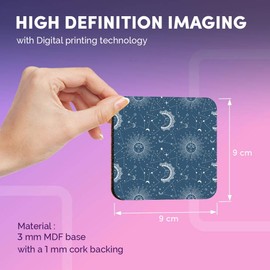 Destination Vinyl ltd Great Coasters (Set of 4) Square - Blue Sun & Moon Astronomy Drink Glossy Coasters/Tabletop Protection for Any Table Type #12476