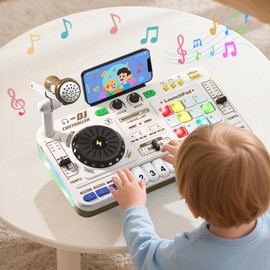 RedCrab Kids DJ Mixer Table with Microphone,Bluetooth,8 Piano Keys, LED Lights, Interactive Music Toy for Children, Musical DJ Set for Kids 3 4 5 6 7 8+ Birthday Gift (White)