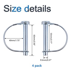 INCREWAY 4pcs Shaft Locking Pin, 9.5mm Galvanized Round Loop Wire Lock Pin for Farm Trailers Lawn Garden