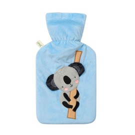 Premium Hot Water Bottle 1 Litre with High-Quality Soft Fleece Cover Embroidered Koala Velcro Fastener and Extra Lining, BS1970:2012 Certified, TÜV Rheinland Tested - Koala Blue
