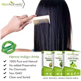 Attar Ayurveda Henna Leaves Powder, Indigo Leaves powder and Amla Powder Combo (650 Grams)