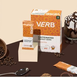 Verb Energy - Mocha Chip Caffeinated Snack Bars - 110-Calorie Low Sugar Energy Bar - Nutrition Bars - Vegan Snacks - Gluten Free with Organic Green Tea, 26g (Pack of 16)
