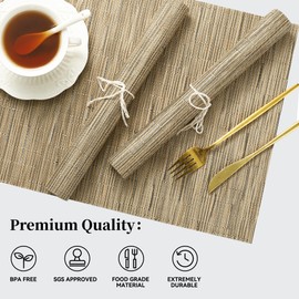 Leetaltree Light Brown Placemats Set of 4 - Heat Resistant Non-Slip Place mats for Dining Table, Washable Durable PVC Vinyl Woven Table Mats（Light Brown, 4）