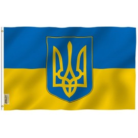 Anley Fly Breeze 3x5 Foot Ukraine Coat of Arms Flag - Vivid Color and Fade proof - Canvas Header and Double Stitched - Ukrainian National Flags Polyester with Brass Grommets 3 X 5 Ft