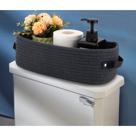 Oradrem Cotton Rope Toilet Basket Bathroom Decor Baskets,Toilet Paper Holder Basket with Handle, Home Decor Organizing Small Baskets Nursery Basket 13"x5.9"x4" Dark Gray