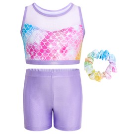 JiAmy Two Piece Gymnastics Leotards for Girls, Sleeveless Sparkly Dance Biketards with Shorts Ballet Tumbling Outfit for 3-12 Years