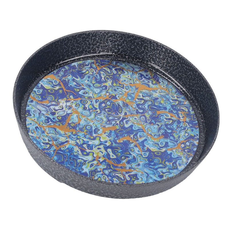 Small Tea Tray Complex Pattern Round Alloy Decorative Tea Serving