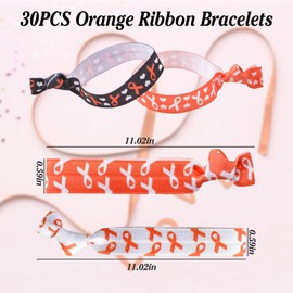 WANDIC 30 Pcs Orange Ribbon Bracelets, Leukemia Wristbands Lymphoma Awareness Bracelets Stretchy Wristbands for Public Event Advocacy, 11.02 * 0.59 * 0.07, no Gemstone