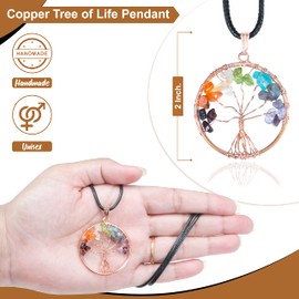 Mothers Day Gifts 7 Chakra Tree of Life Pendant Natural Healing Crystal Quartz Pendant Necklace Round Shape Copper Wire Wrap Necklace Seven Chakra Gemstone for Women Men Unisex Jewelry Gifts