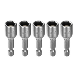 HARFINGTON 5pcs Hex Nut Driver Drill Bit 3/8" 6-Point Socket 1/4" Hex Shank 1.9" (48mm) Long Magnetic Nut Setter CR-V Steel Quick-Change Nut for Power Drills Impact Drivers