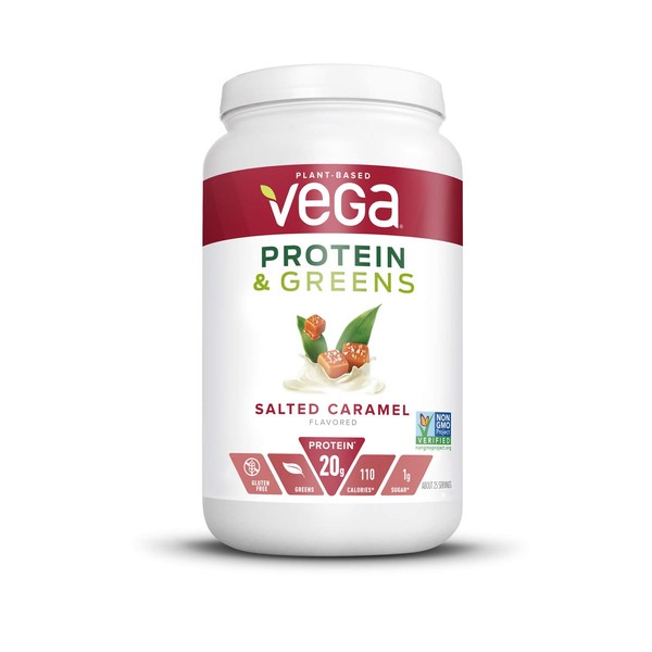 Vega Protein and Greens, Salted Caramel, Vegan Protein Powder, 20g Plant Based Protein, Low Carb, Keto, Dairy Free, Gluten Free, Non GMO, Pea Protein for Women and Men, 1.7 Pounds (25 Servings)