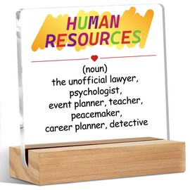 Human Resource Definition HR Gifts Acrylic Sign with Wood Stand, Human Resources Gifts Bedroom Living Room Desk Cubicle Table Shelf Decor, Office Gifts for Women Men Manager Director Coworker