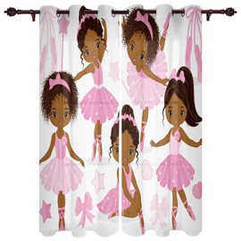 HERBED Bedroom Blackout Curtains Cute Girl Ballerina Dancer Gymnastic Pattern Thermal Insulated Room Darkening Curtains for Living Room Grommet Blackout Window Curtains 2 Panels 40x63inch