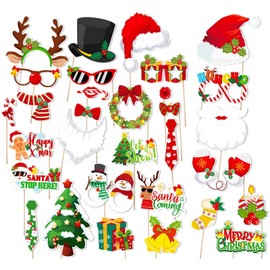 30pcs Christmas Photo Booth Props Kit, Christmas Selfie Prop, Christmas Face Masks Selfie Props, Christmas Photobooth Props For Family Photos And Christmas Event Supplies