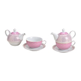 Tea for One Set with Retro Design in Pink (Pot & Cup & Saucer)