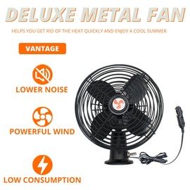 YQSIYU All-Metal Black 8 "12V RV Car Truck Fan,Three-way Switch, Cord Length 6FT,12 Volt RV Fan Screw Mounted in Auto Truck,RV, Camper, Trailer, Car, Buses and Boats