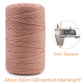 LEREATI Macrame Cord 3mm x 200m, Thick Macrame Rope Natural Cotton Rope Craft String, 4 Strand Twisted Cotton Cord Yarn for DIY Plant Hanger, Wall Hanging, Christmas Decoration (Dark Blue)