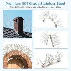 iFealClear 10 Pack Metal Bird Spikes for Keeping Small Birds, Woodpeckers, Squirrel Away, Heavy Duty Pigeon Spikes with Stainless Steel Base Cover 10.86 Feets for Outdoor Wall Fence, Easy to Install
