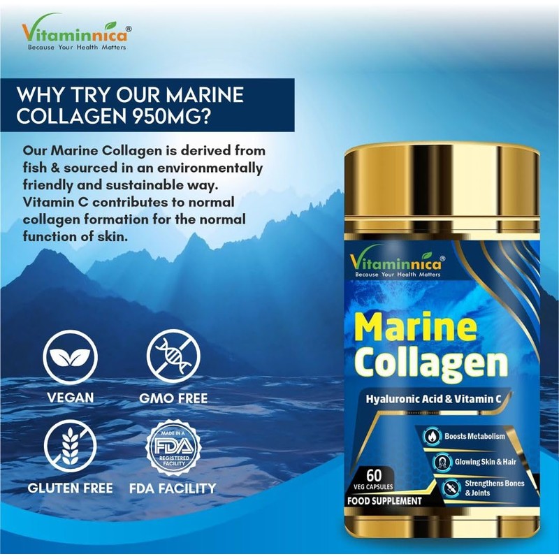 Vitaminnica Marine Collagen Capsules with Hyaluronic Acid & Vitamin C