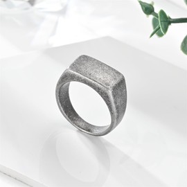 Retro Vintage Style Titanium Steel Ring Rectangular Smooth Ring (Retro Color, 8)