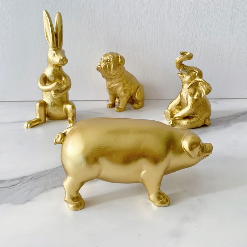 Pewery Golden Pig Statue, Animal Figurine Home Decor, Pig Sculpture