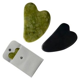 Gua Sha Set, Jade and Rose Quartz Massage Tool for Face Care, Lymphatic Drainage & Anti-Ageing, Includes Velvet Bag, 2-Piece Set for Spa & Skin Tightening