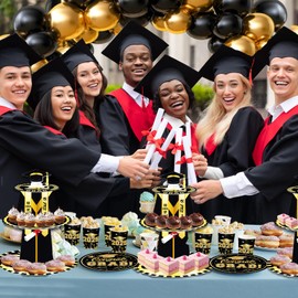 SengTu Graduation Party Collapsible 3 Tier Cupcake Stand, 2025 Congrats Dessert Holder for Grad Party, Tower Cardboard Stand Display Supplies for College School