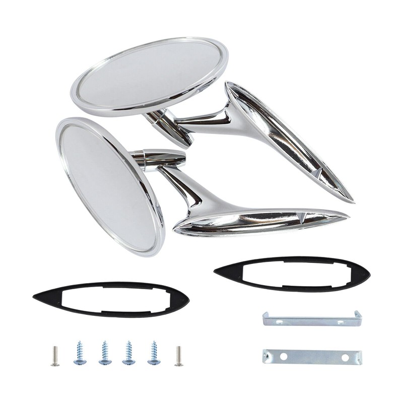 Round Bowtie Outside Rearview Mirrors Ribbed Base Fits for 1963-1964