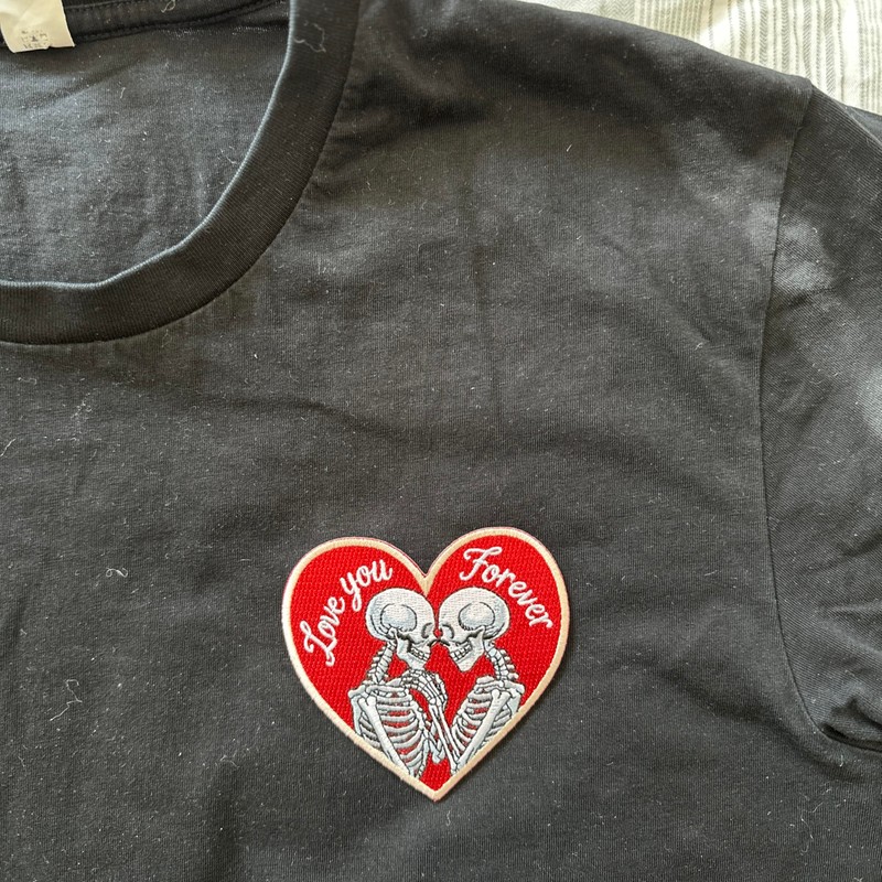 3.5" Skeleton Iron On Patch - Embroidered Couple Love Forever