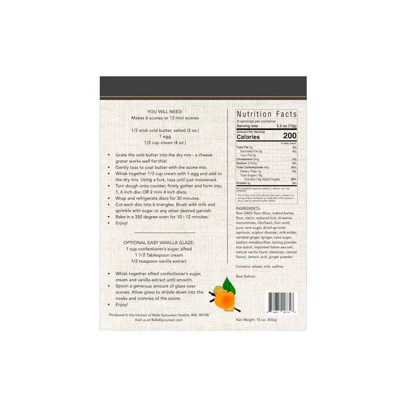 Belle Epicurean Apricot Ginger Artisan Scone Mix, 15 oz