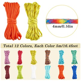 SOFPLATE 197 Feet/60M 12 Colors Paracord Combo Parachute Cord Kit 4mm Nylon Multifunction Survival Bracelets Climbing Paracords Thread Rope Lanyard Stripe Cords for Hiking DIY Crafts Projects Supplies