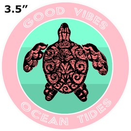 Athena Brands Tribal Turtle Good Vibes & Ocean Tides - Car Truck Window Bumper Sticker Decal - Surf Shack Pink