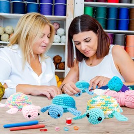 Crochet Kit for Beginners Adults and Kids, Beginner Crochet Animal Kit Turtles Family Kit 3 pcs, Crochet Starter Kit & Knitting Supplies with Step-by-Step Video (Turtles Family)