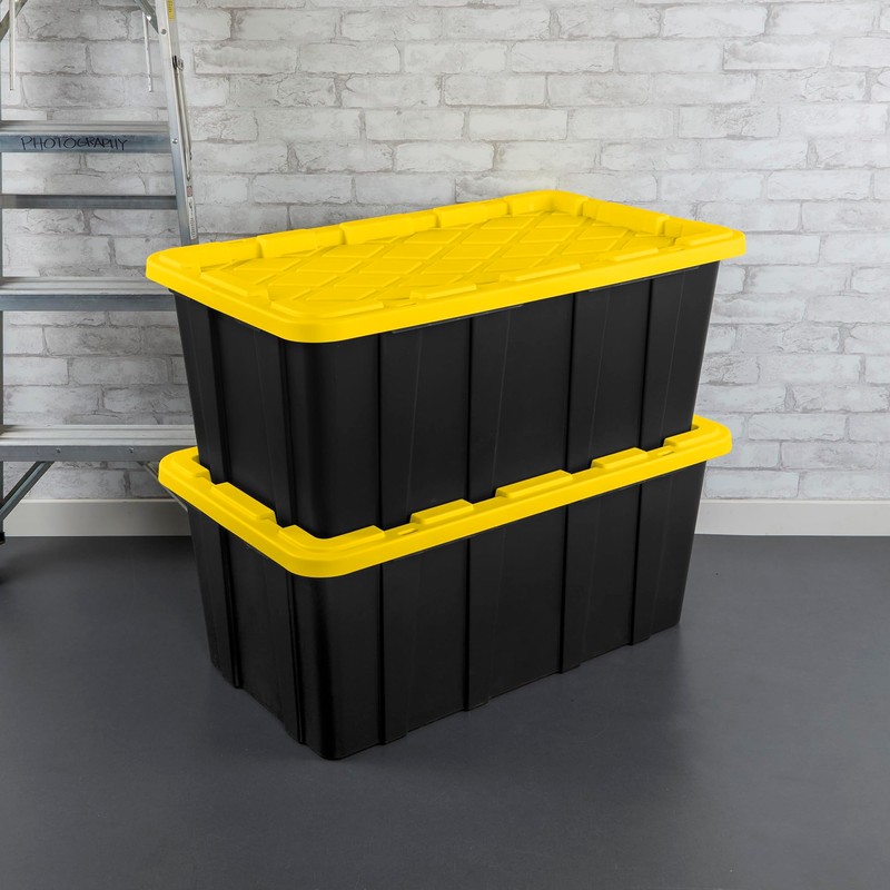 Sterilite 4-Pack Industrial Tote, Plastic Storage Container Bins with Lids,