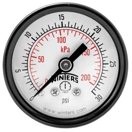 Winters PEM Series Steel Dual Scale Economy Pressure Gauge, 0-30 psi/kpa, 1-1/2" Dial Display, -3-2-3% Accuracy, 1/8" NPT Center Back Mount