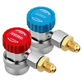 Flexzion AC R134a Quick Coupler Connector Set Manifold Gauge Low High Side Adapter Deluxe Adjustable 1/4" SAE HVAC Replacement Tool for Auto Air Conditioning